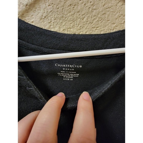 Charter Club Woman Shimmery Black Long Sleeve Blouse With Braded Neck Detail... - Picture 3 of 5